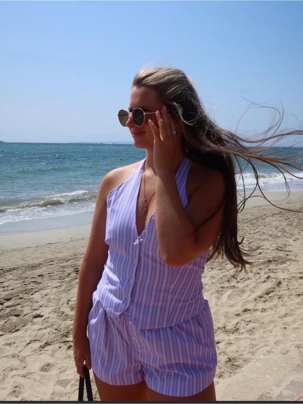 Zara Lavender & White Striped Halter Romper